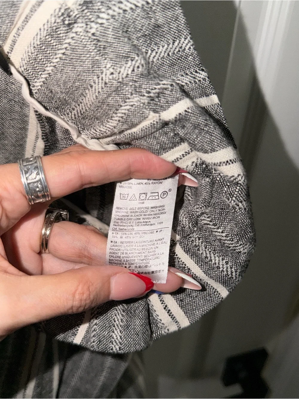 Banana Republic Paperbag Waist Wide Leg Linen Blend Pants Size 10 Gray Stripe
